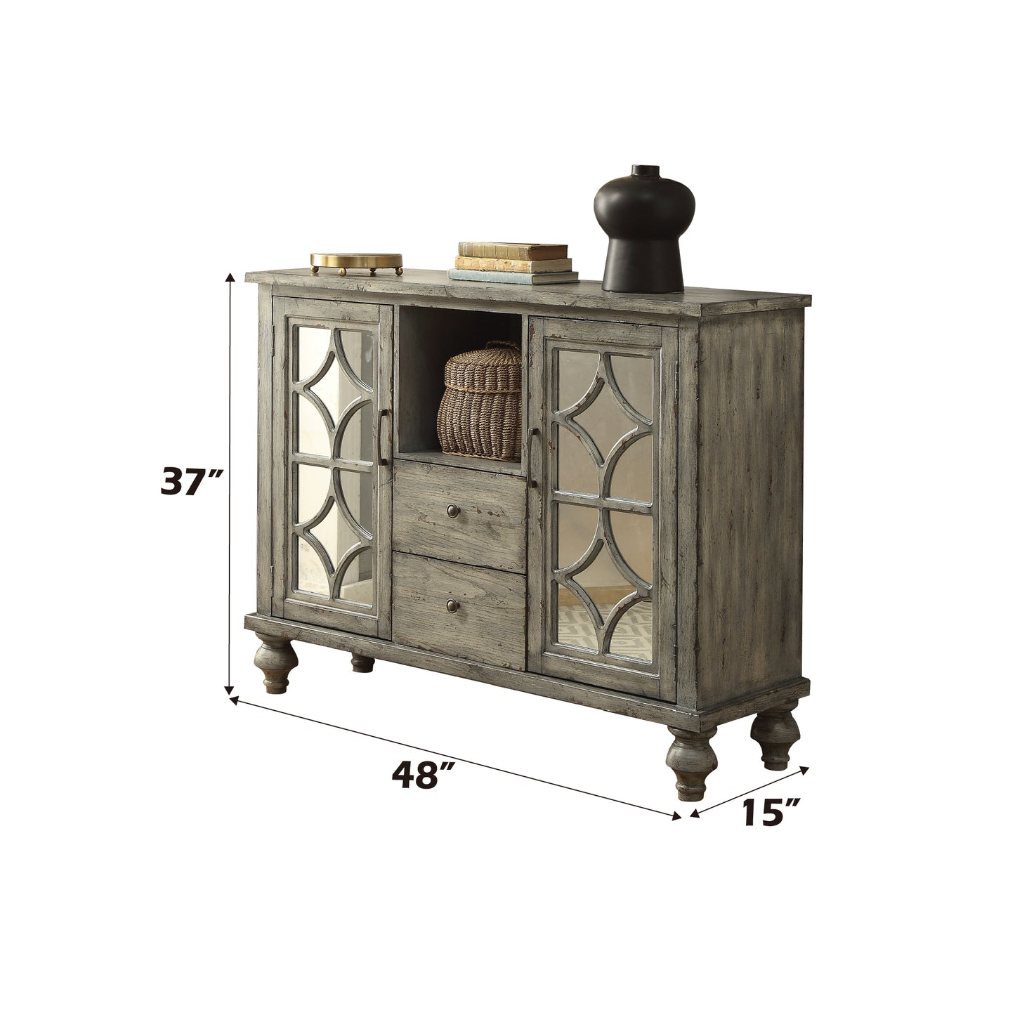 Gray Console Table with Open Compartment Storage - Velika
