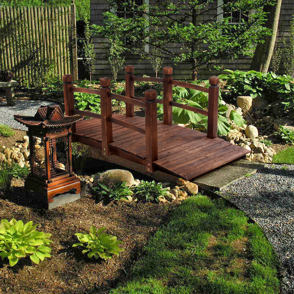 Wooden Garden Bridge Small Outdoor Landscape Bridge Carbonized Finish