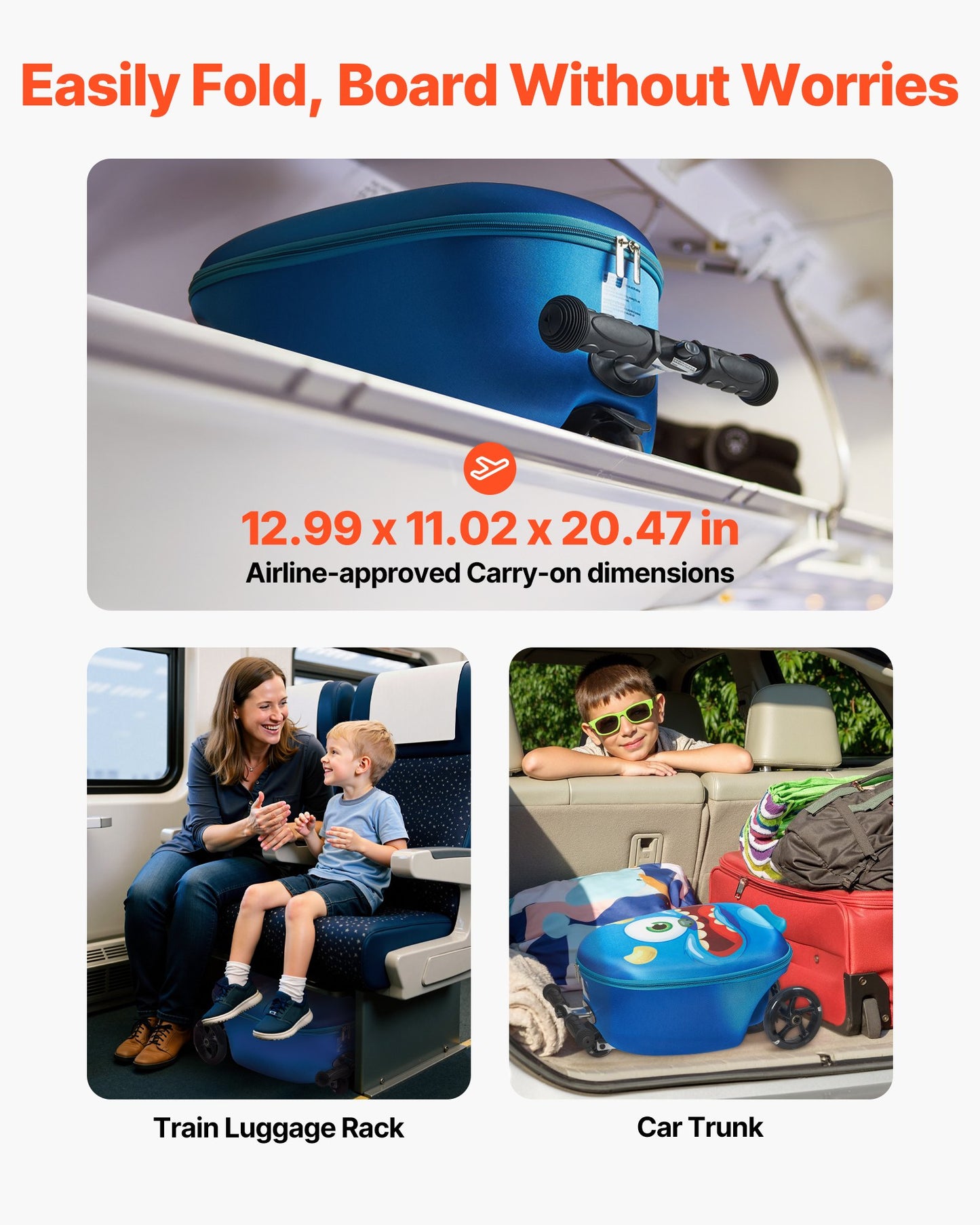 Kids Ride-On Luggage Scooter Suitcase 20-Inch Blue with Flash Wheels