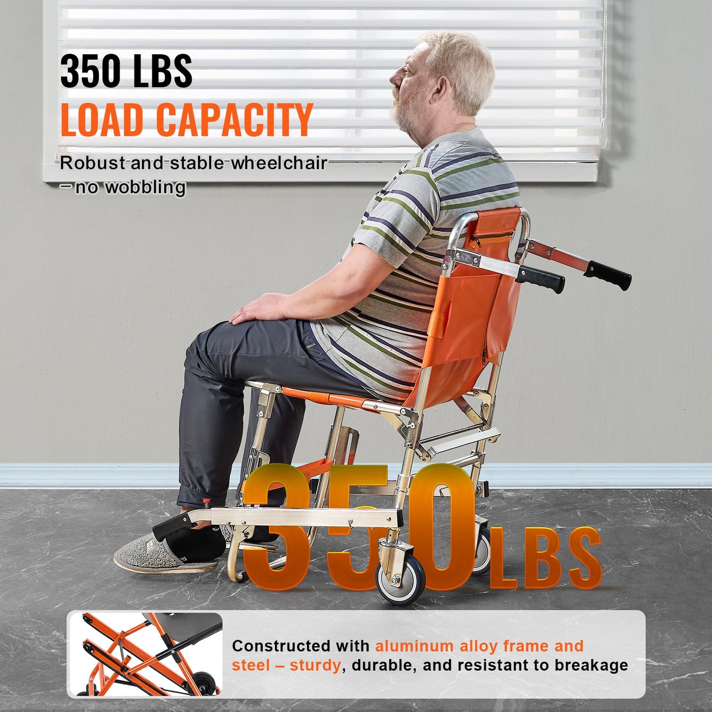 Portable Aluminum Stair Climbing Wheelchair for Emergency Evacuations - 350 Lb Capacity, Foldable, with 2 Wheels
