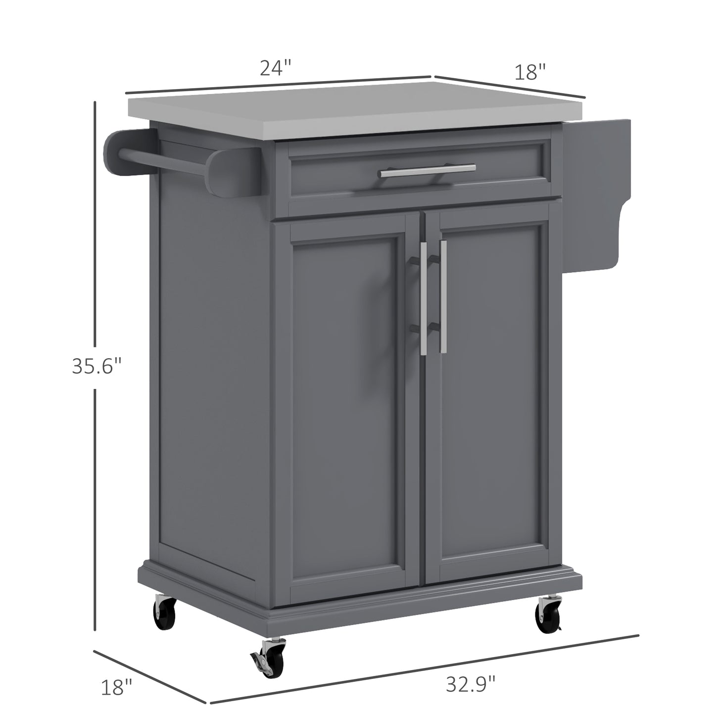 Kitchen Island on Wheels, Rolling Cart with Stainless Steel