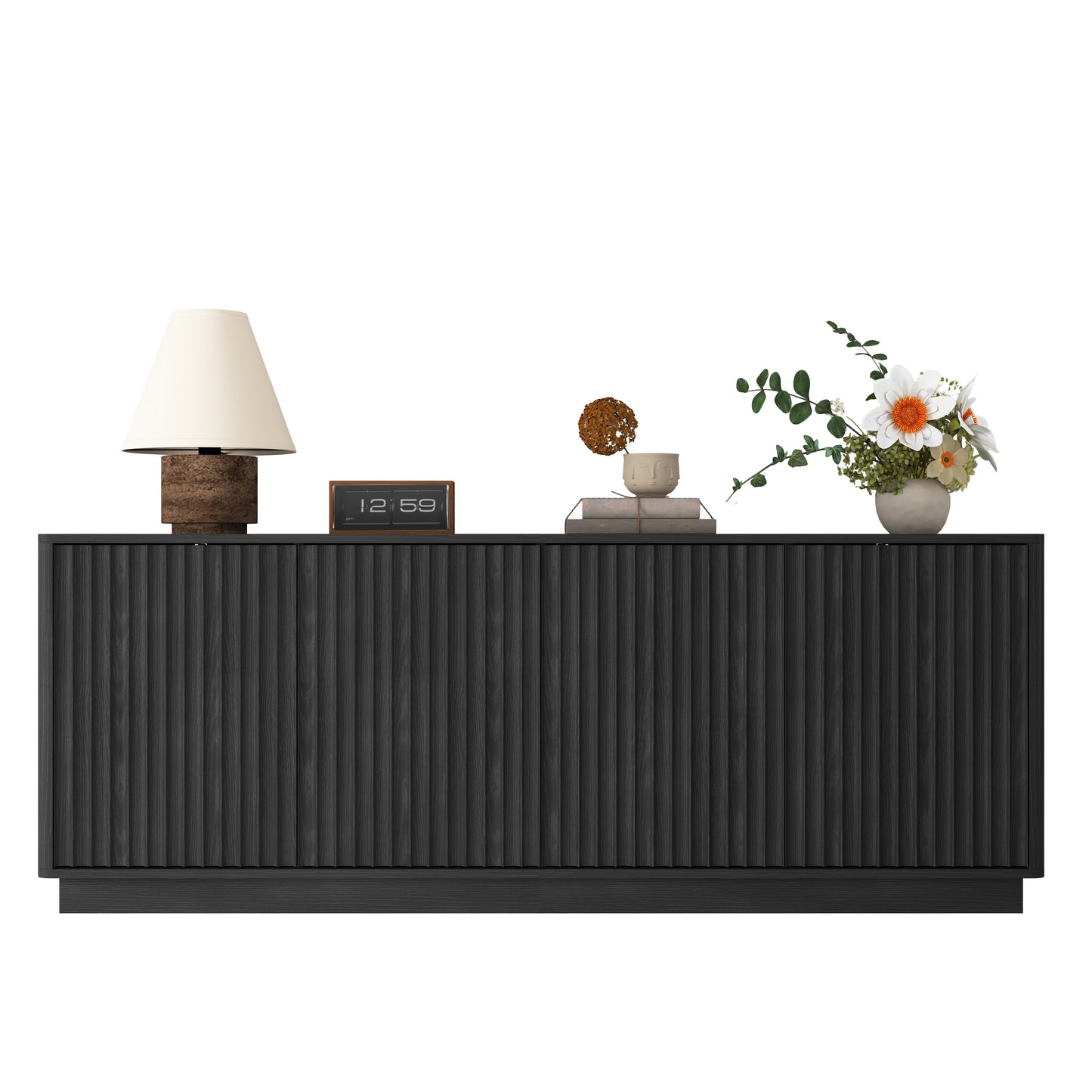 Buffet Storage Cabinet - 62.99" Wooden Sideboard with 4 Doors - Black