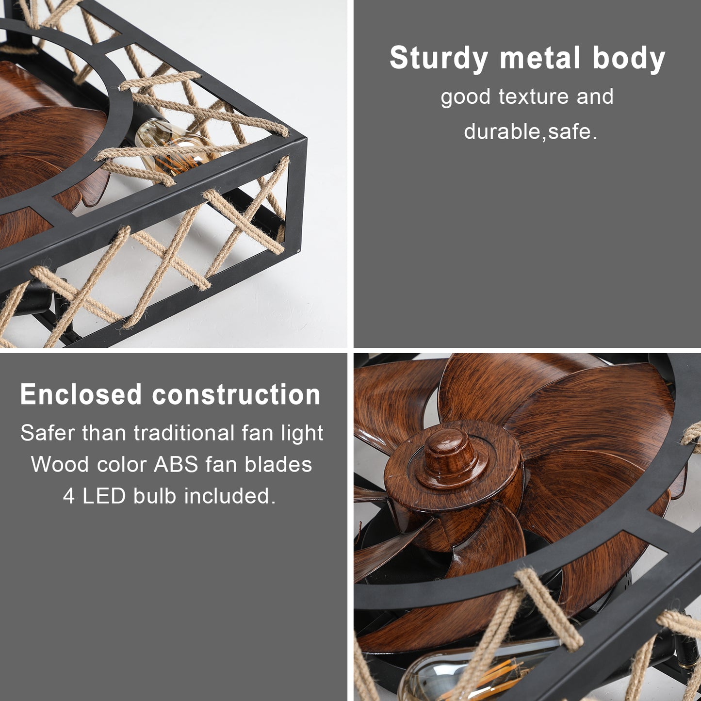 Rustic Ceiling Fan with Remote Control - 6 Speed, Noiseless DC Motor