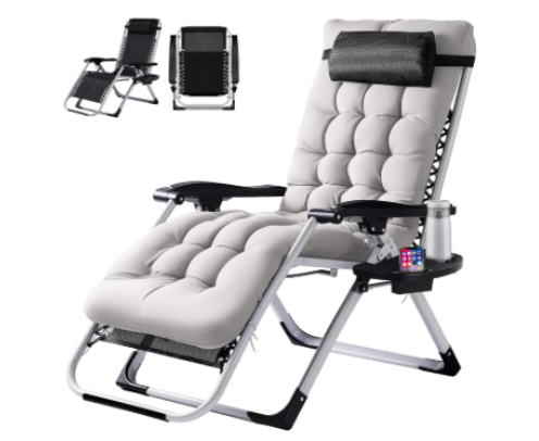 Zero Gravity Reclining Camping Chair with Cup Holder & Cushion