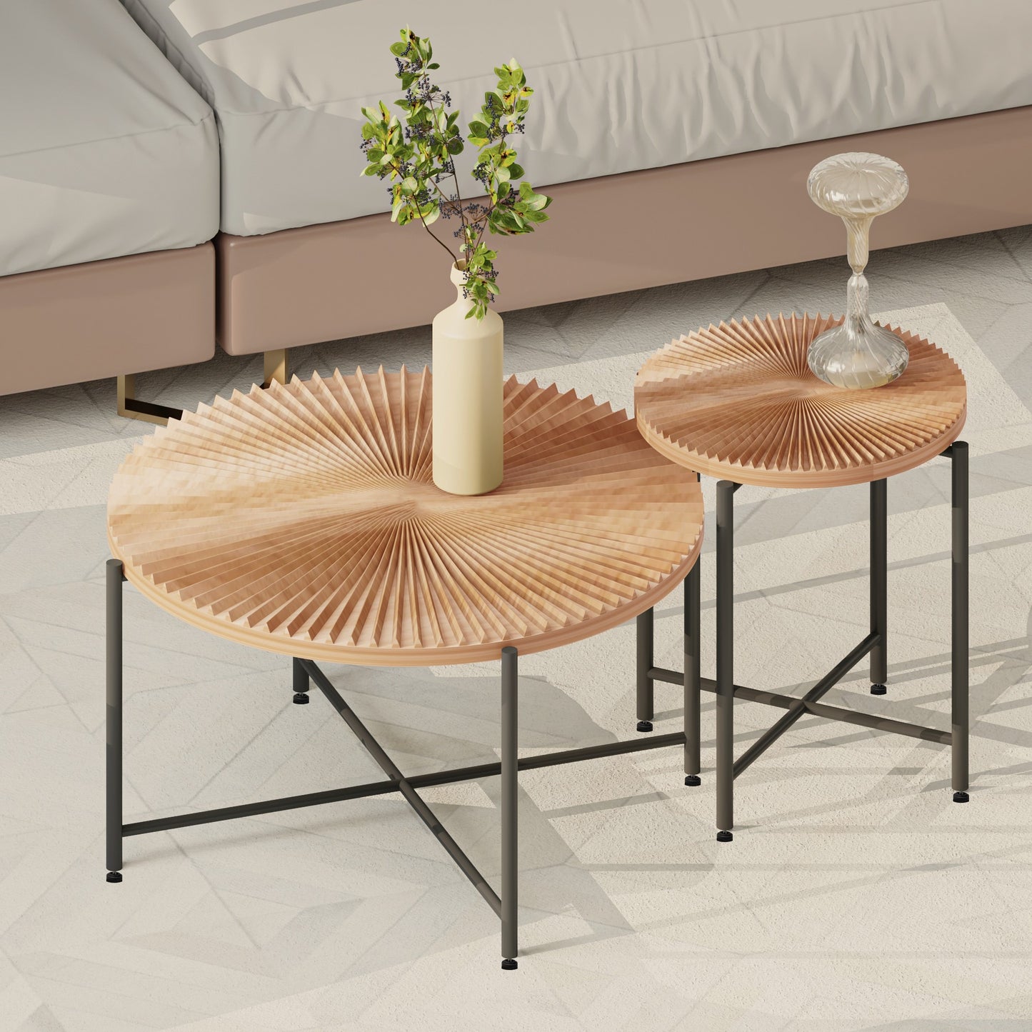 Radial Pattern 2-Piece Coffee And End Table Set -Waterproof MDF With