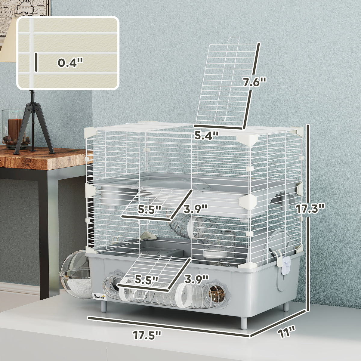 2-Tier Hamster Cage with Sand Bathroom, Running Wheel & Accessories - Gray 500x330x220mm