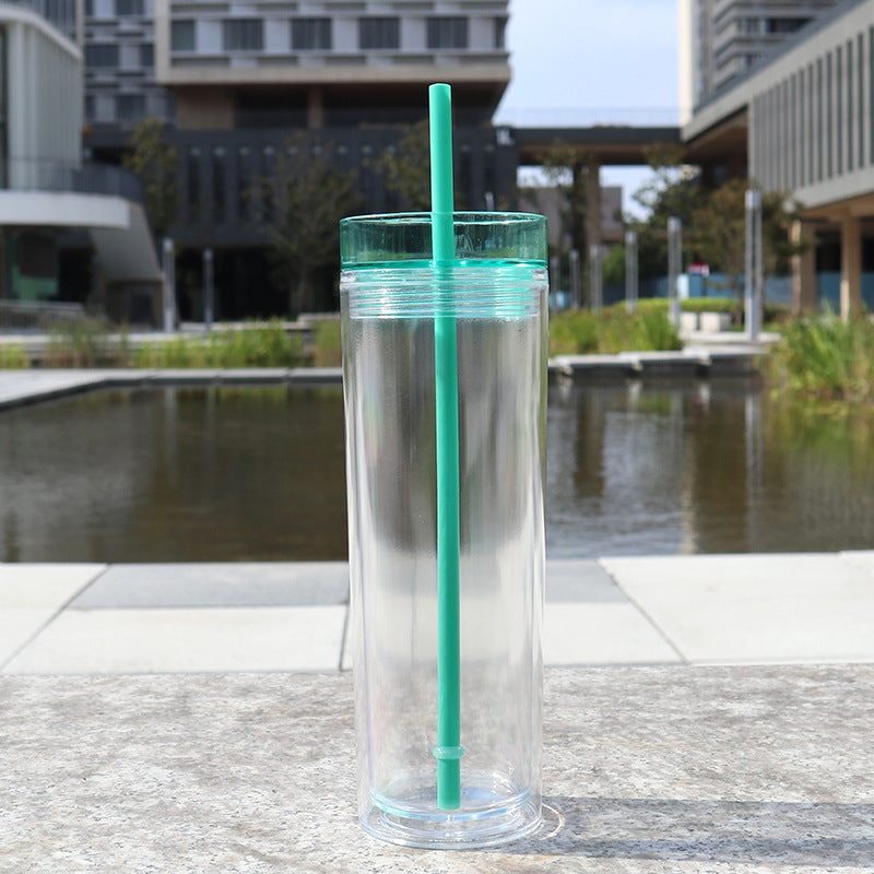 Large Capacity Double-Layer Drinkware Cup with Straw - Multiple Colors & 710ml