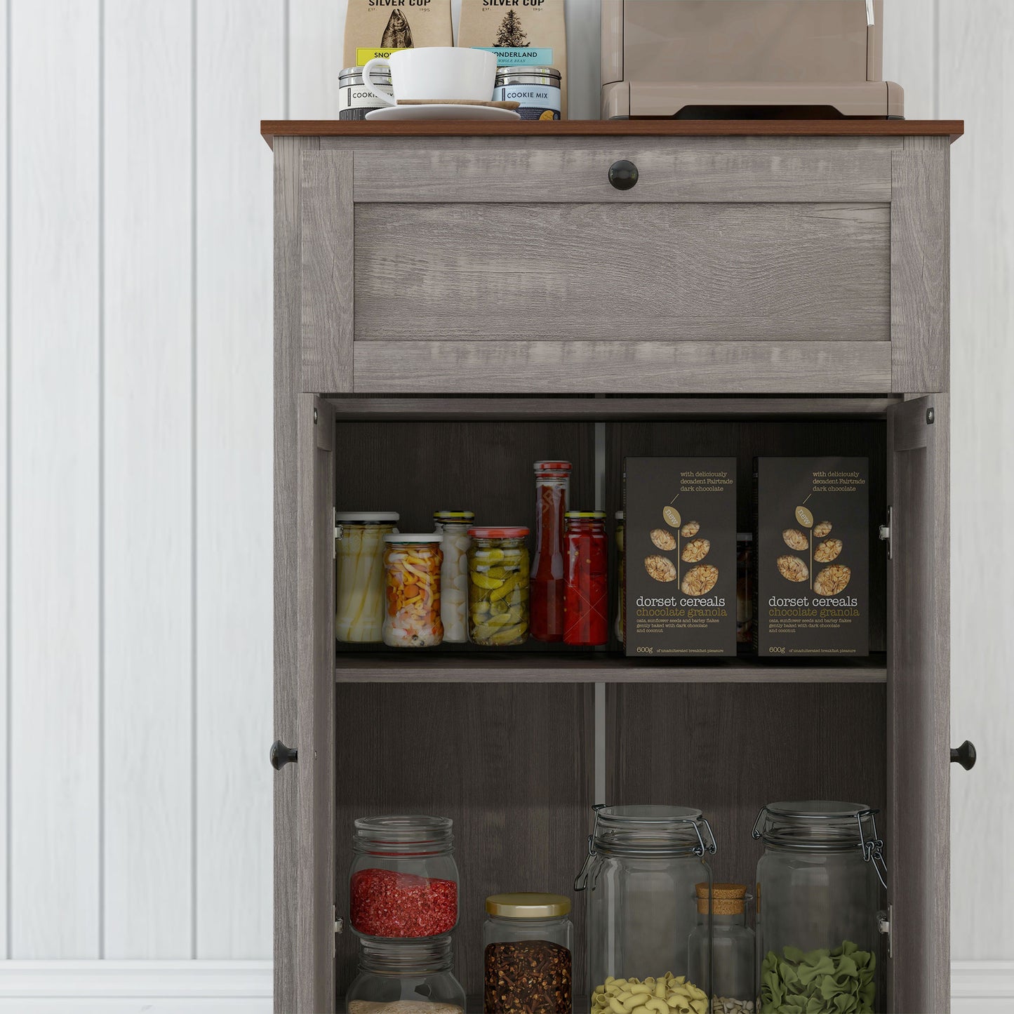 Freestanding Farmhouse Sideboard Storage Cabinet - Gray