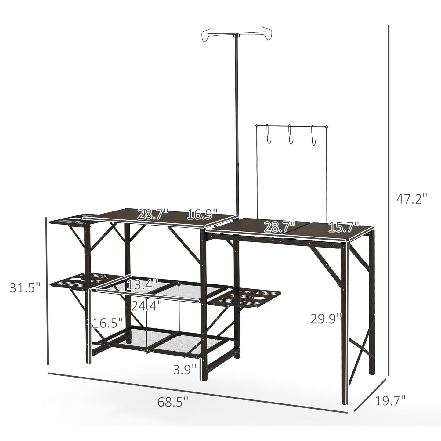 Folding Camping Kitchen Table with Adjustable Lamp Stand