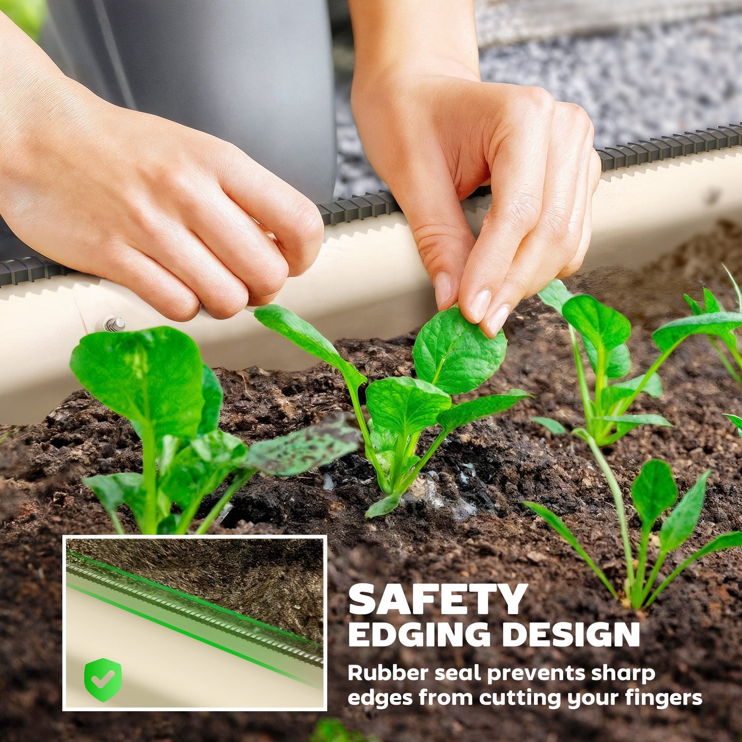 Galvanized Raised Garden Bed Kit - Metal Planter Box with Safety Edging, Cream