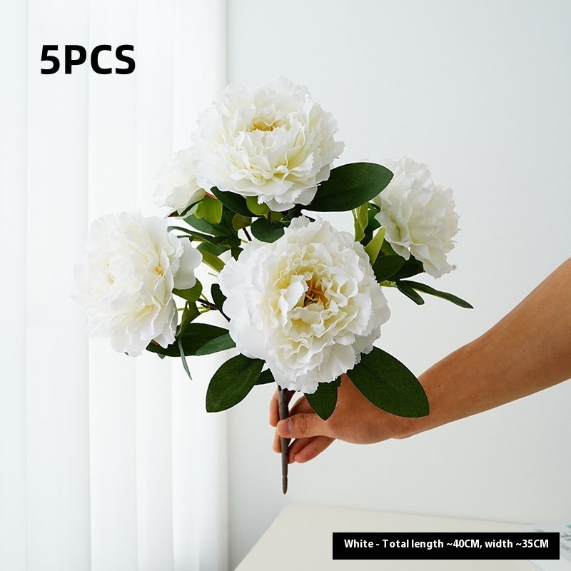 Artificial Flower Peony Bouquet 5-Head Silk Flower Arrangement for Home & Wedding