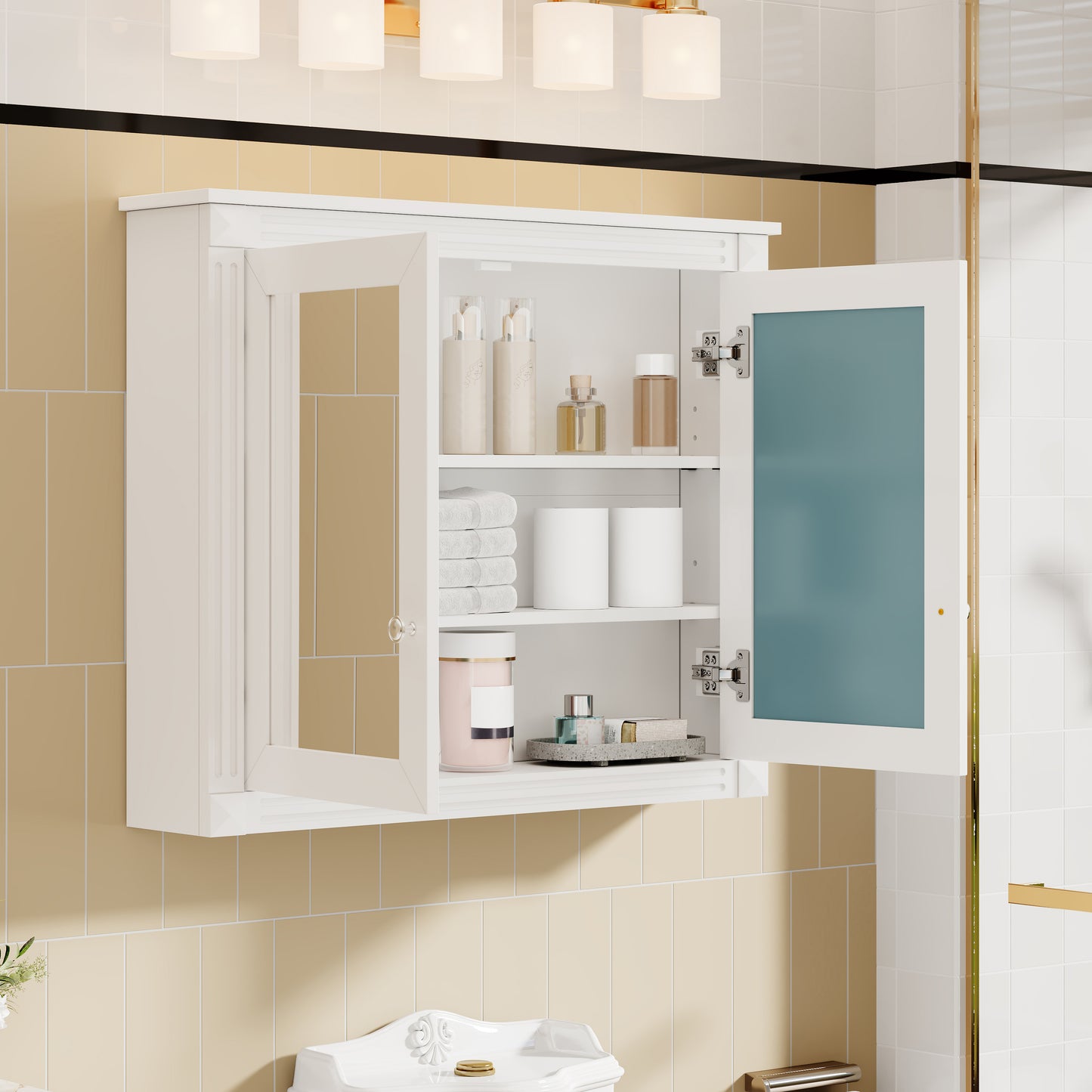 36'' x 28'' Wall Mounted Medicine Cabinet with Mirrors - White