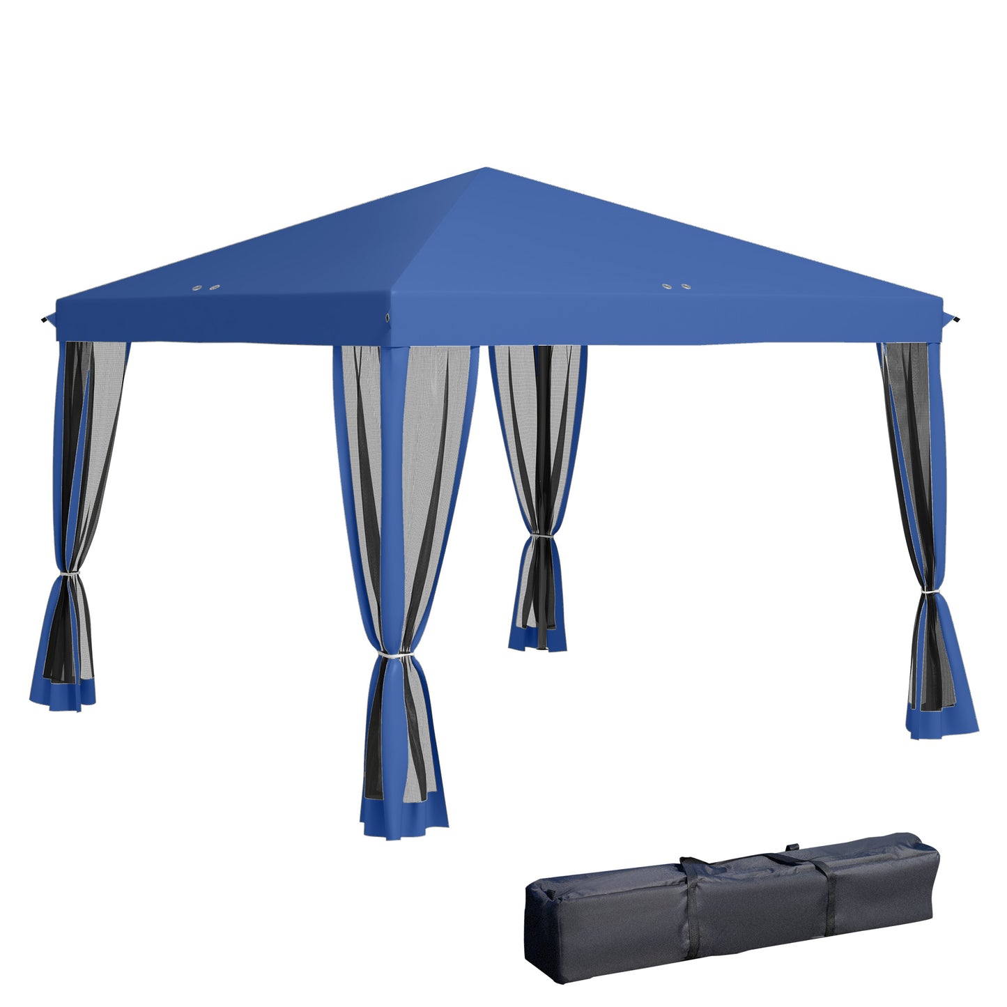 10x10 Pop Up Canopy Tent with Netting - Adjustable Height, Blue