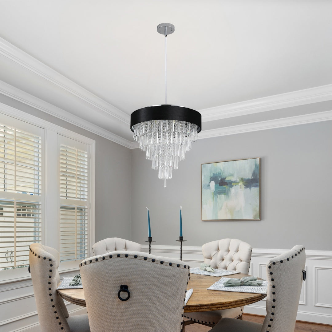18-Inch Crystal Chandelier with Black Velvet Shade - 8 Lights