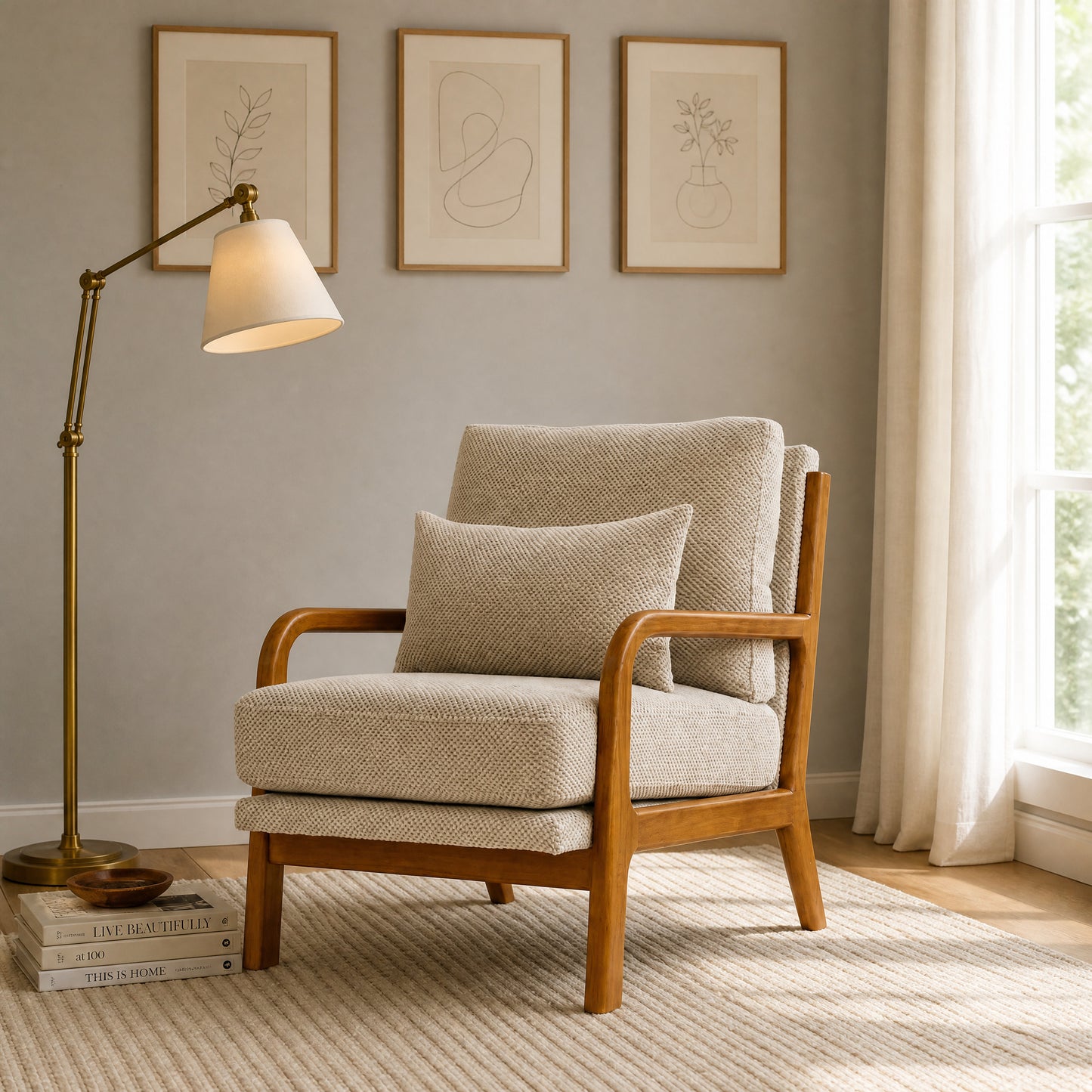 Mid-Century Modern Wooden Lounge Chair - Camel Upholstery