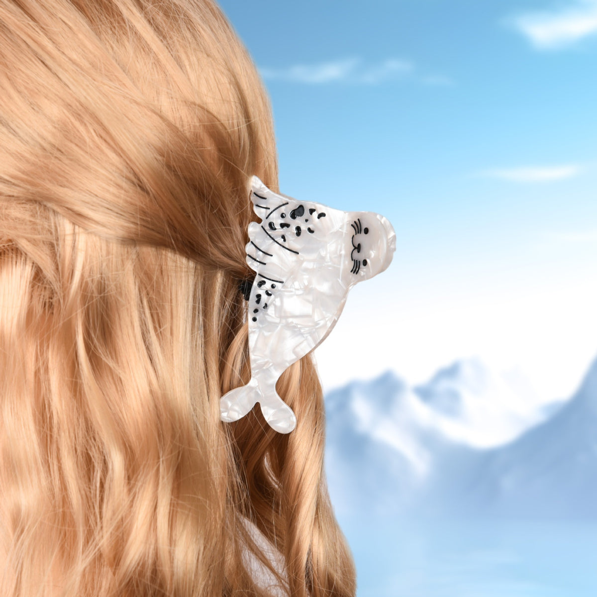 Marine-Style Hair Clip for Updo - White Sea Lion