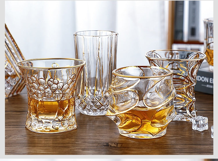 Gold Line Wine Glass Set - Whiskey & Cocktail Drinking Cups for Home Bar
