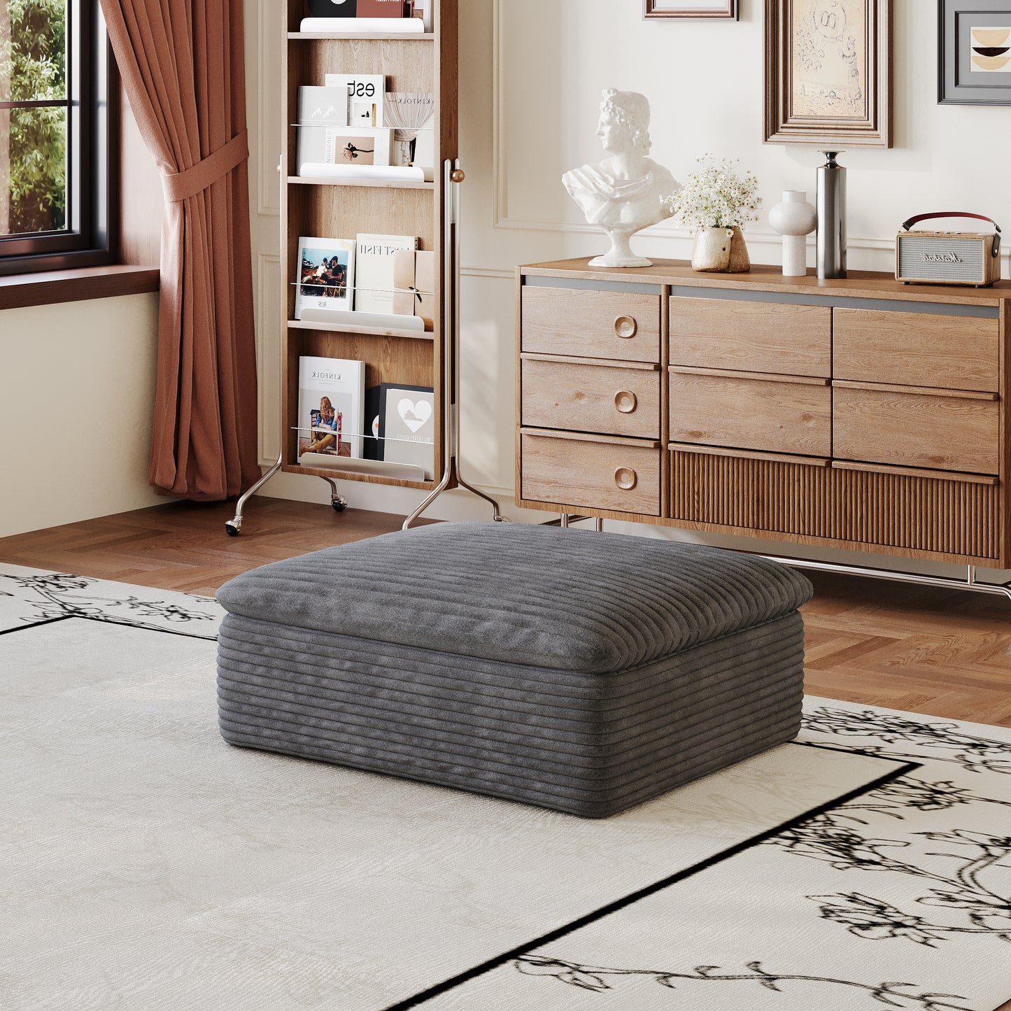 Dark Grey Ottoman - Fabric Foam Cushion for Living Space