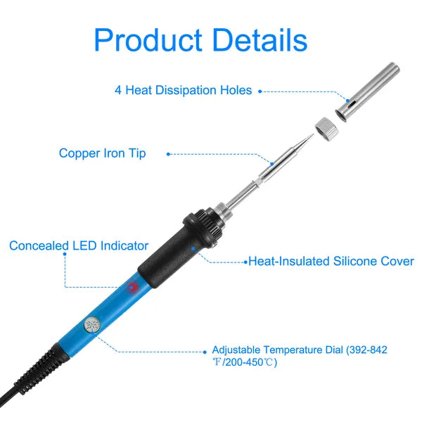 Adjustable 110V Soldering Iron Kit with 5 Tips - Electric PCB Welding Tool