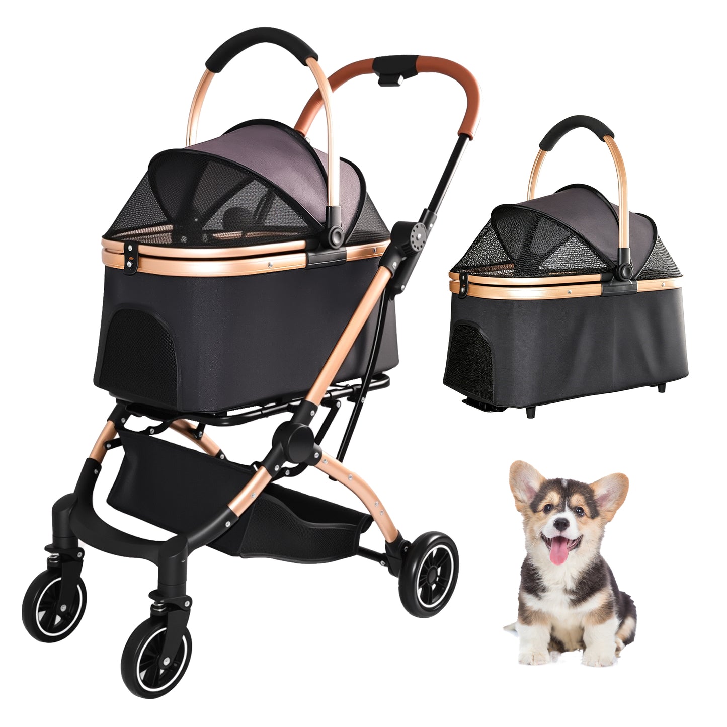 Pet Stroller for Dogs and Cats - Foldable 2-in-1 Detachable Design with Sun Canopy