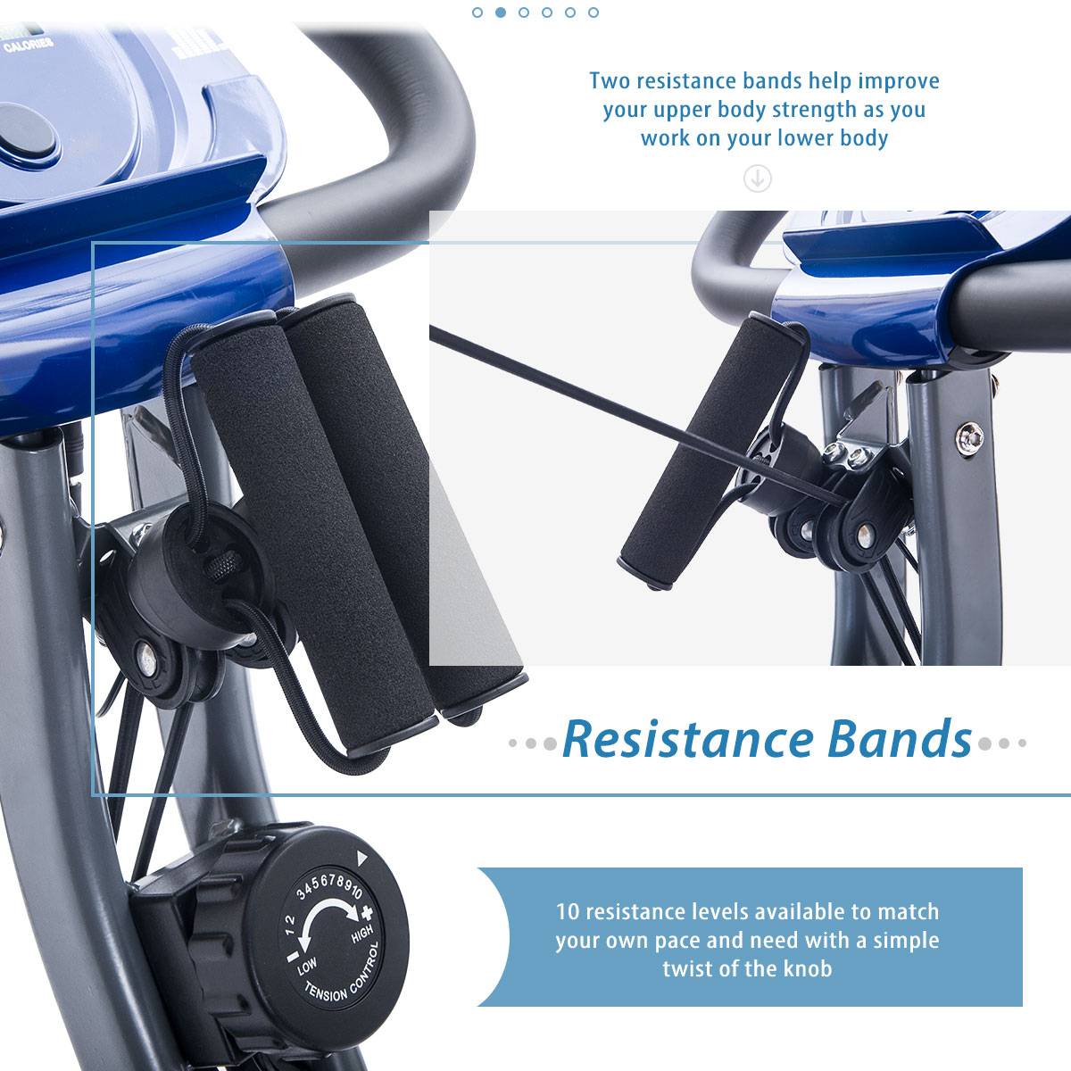 Folding Exercise Bike - Adjustable Resistance, LCD Display, Blue
