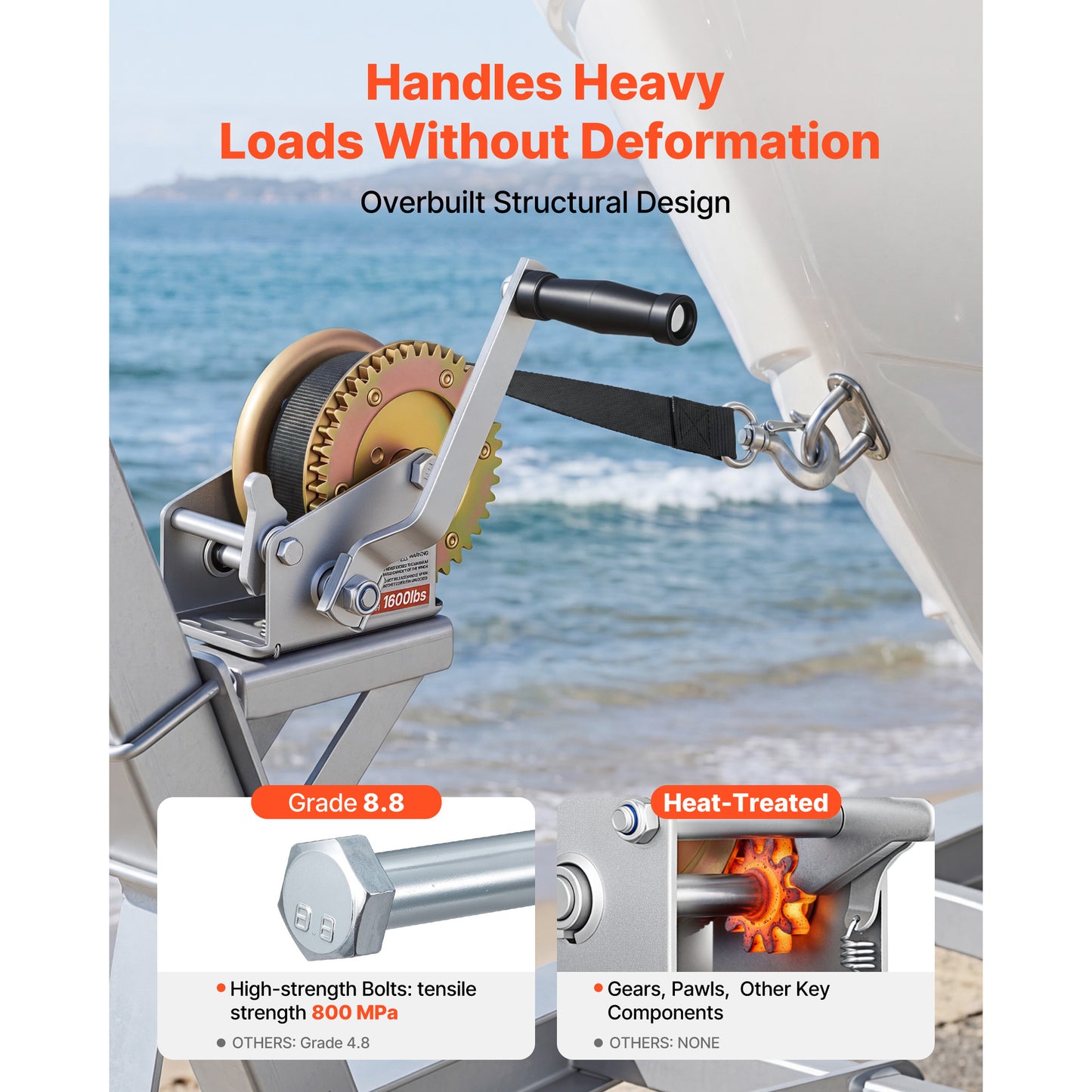 Heavy Duty Hand Winch 1600 Lb Rope Crank for Boat Trailer ATV Towing