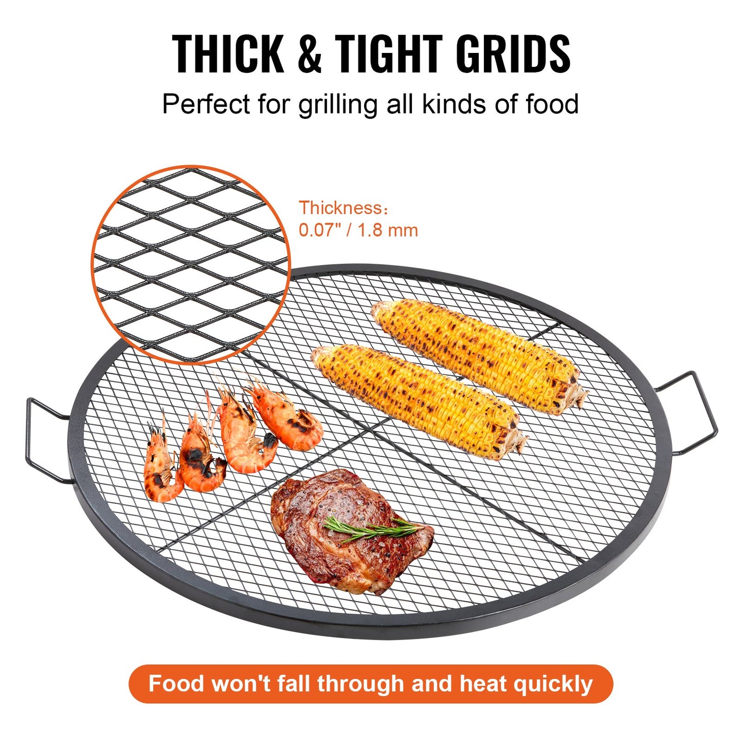 Heavy Duty Steel Fire Pit Grill Grate 36 Inch Round Cooking Grid for Outdoor Camping & BBQ