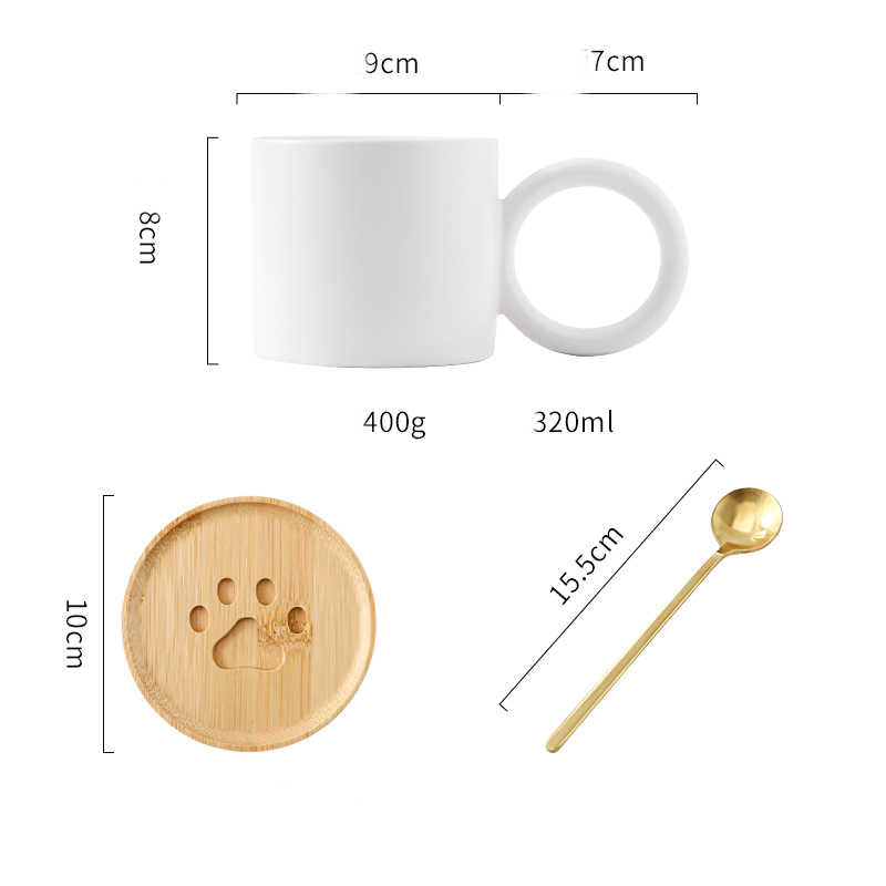 Ceramic Coffee Mug with Spoon & Coaster - Nordic Style, Multiple Colors
