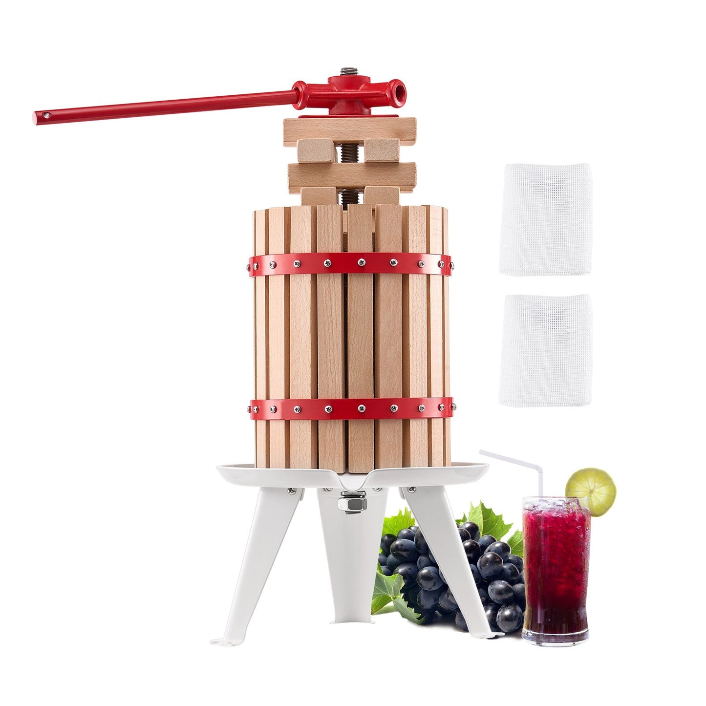 Manual Fruit Wine Press - 1.6 Gallon Beechwood Basket