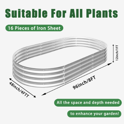 8x4ft Raised Garden Bed Kit - Galvanized Metal Planter for Outdoor Vegetables Flowers Herbs - Heavy Duty Rust-Resistant, Easy Assembly