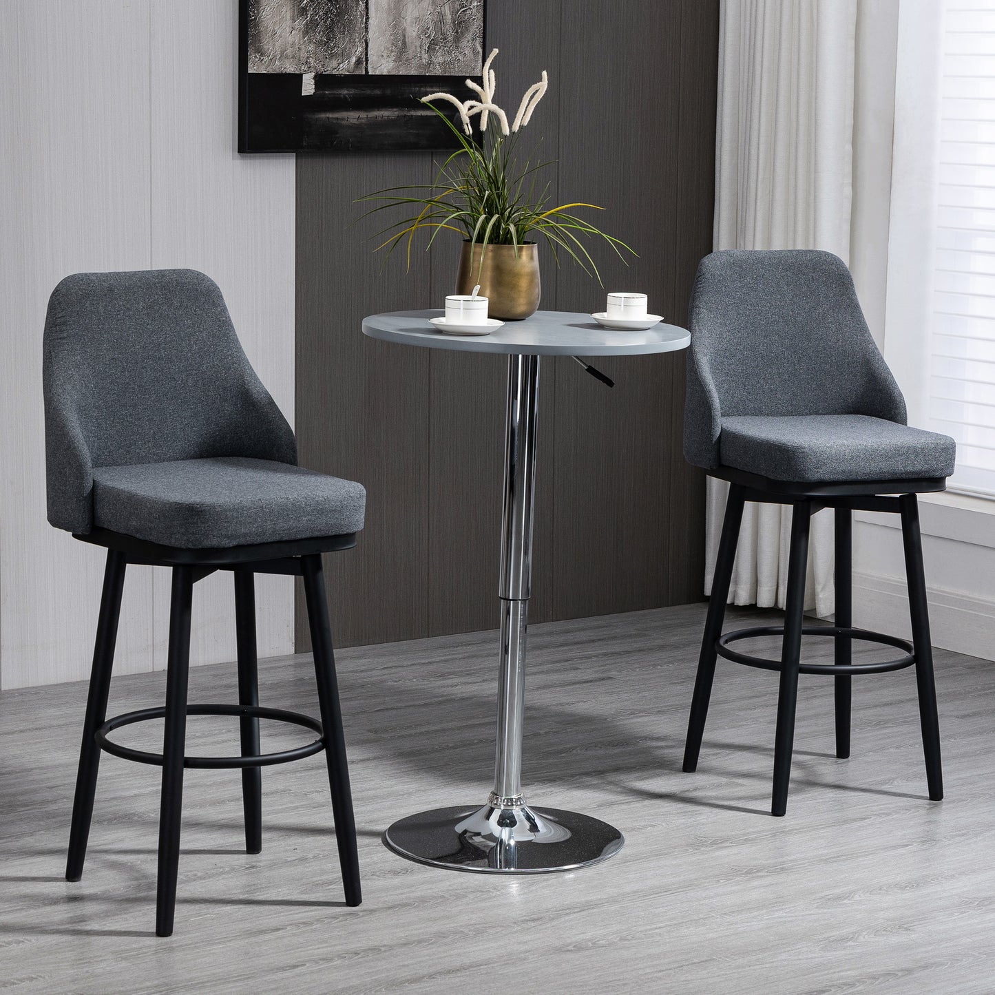 Set of 2 Modern Swivel Bar Stools - Dark Gray