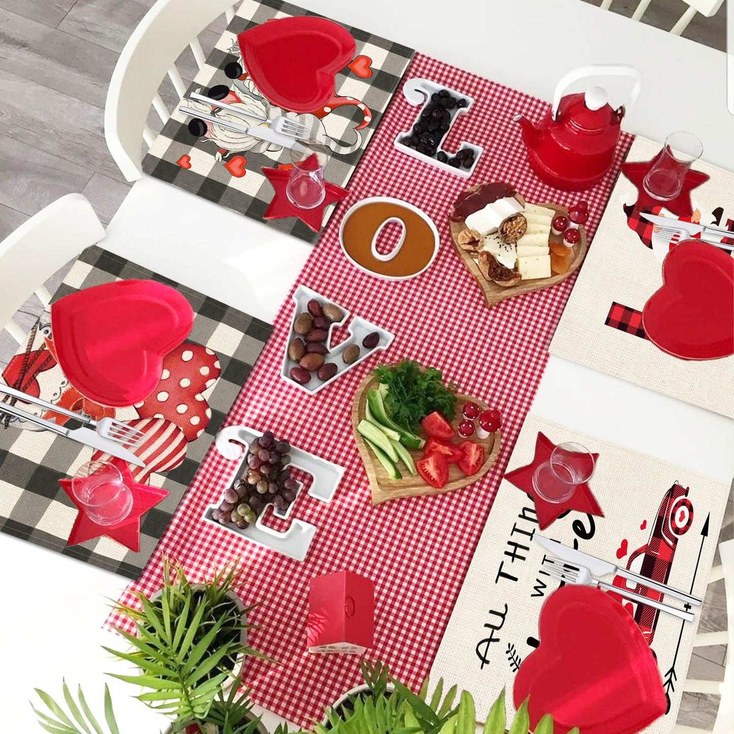 Valentine's Day Gnome Placemats Set of 4 - 17x12.5 Inches