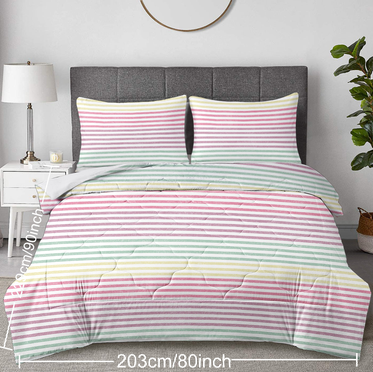 Rainbow Striped Comforter Set - Full Size Bedding 3 Piece