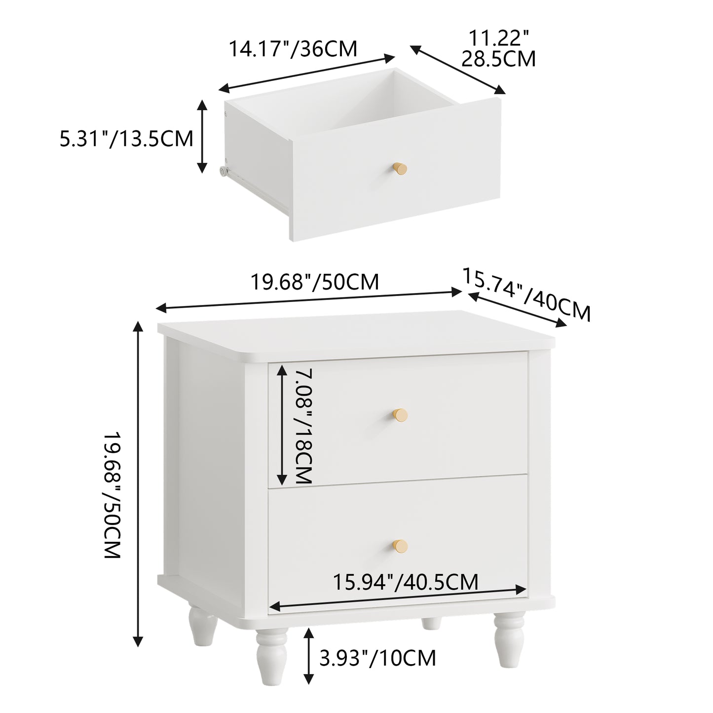 Modern White 2-Drawer Nightstand - MDF Bedside Table