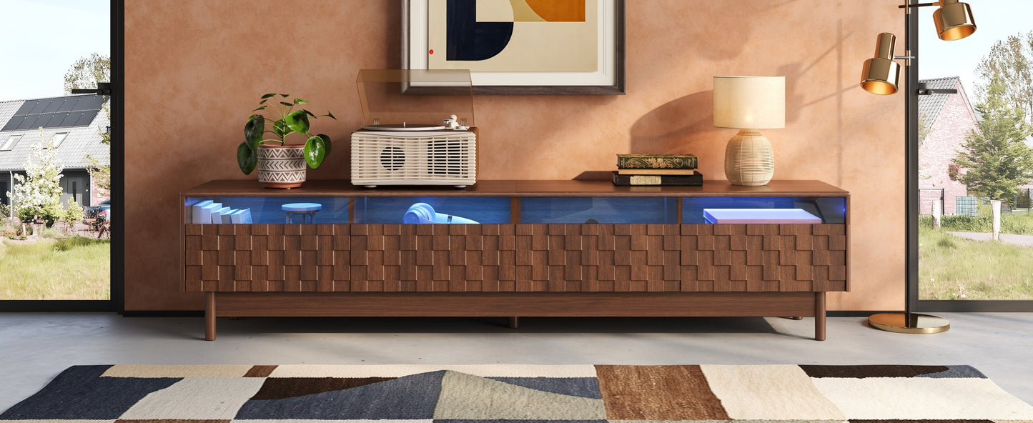 78 Inch TV Stand for Living Room - Modern Entertainment Center with LED Lights and Glass Drawers