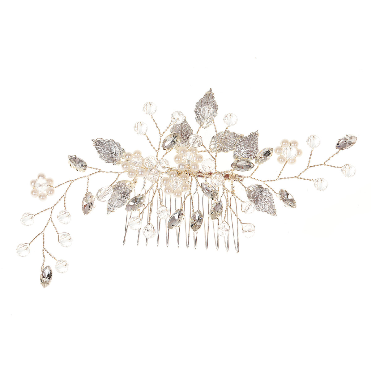 Floral Rhinestone Hair Comb with Crystal Inlay