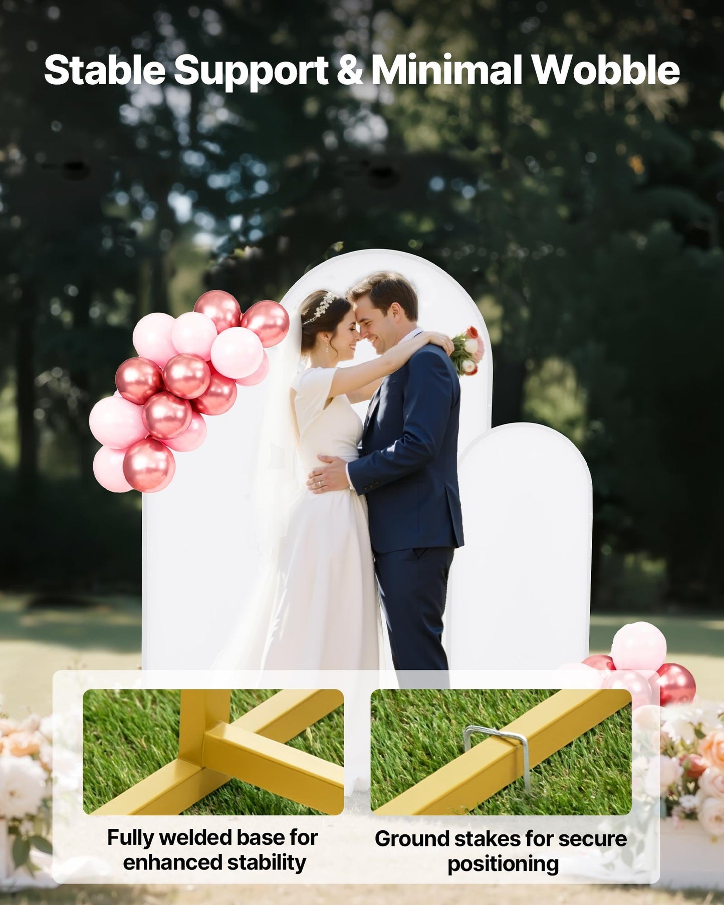 Gold Metal Arch Backdrop Stand Set of 3 for Wedding & Party Decorations