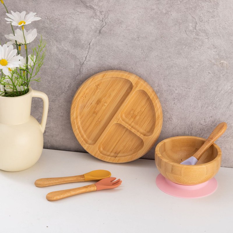 Bamboo Fruit Plate Tray with Silicone Compartments - Japanese Home Dinnerware
