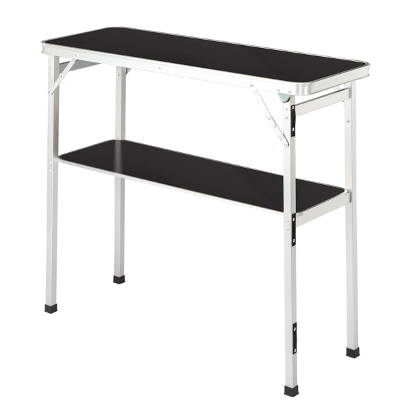 Portable Folding Bar Table with Shelf and Black Skirt - Indoor Outdoor Event Stand