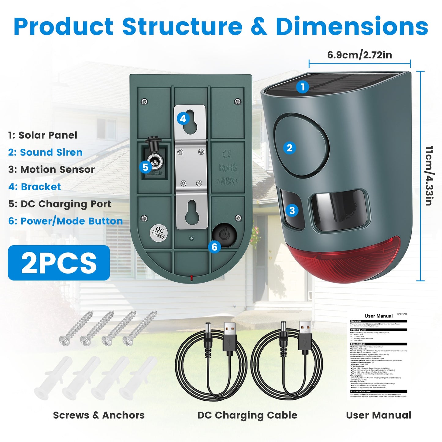 Ultrasonic Solar Animal Repeller 3-in-1 Motion Activated Deterrent IP55 Waterproof