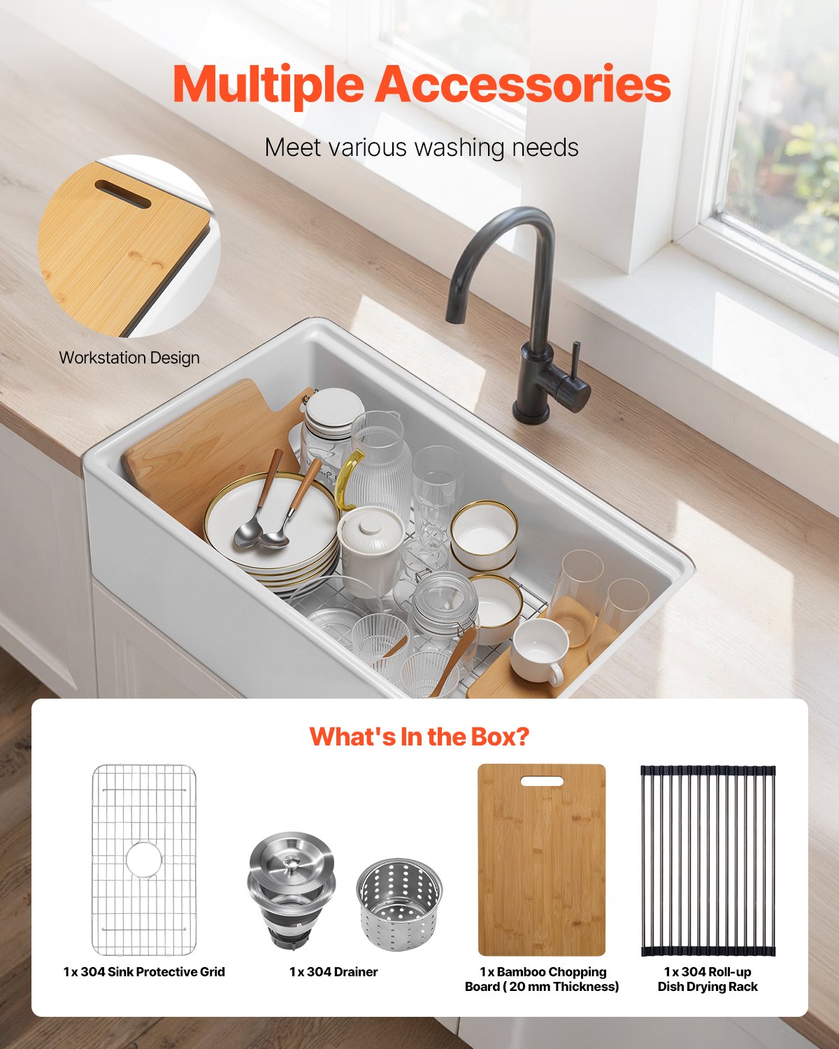 32.5" Farmhouse Undermount Kitchen Sink - White Fireclay Basin