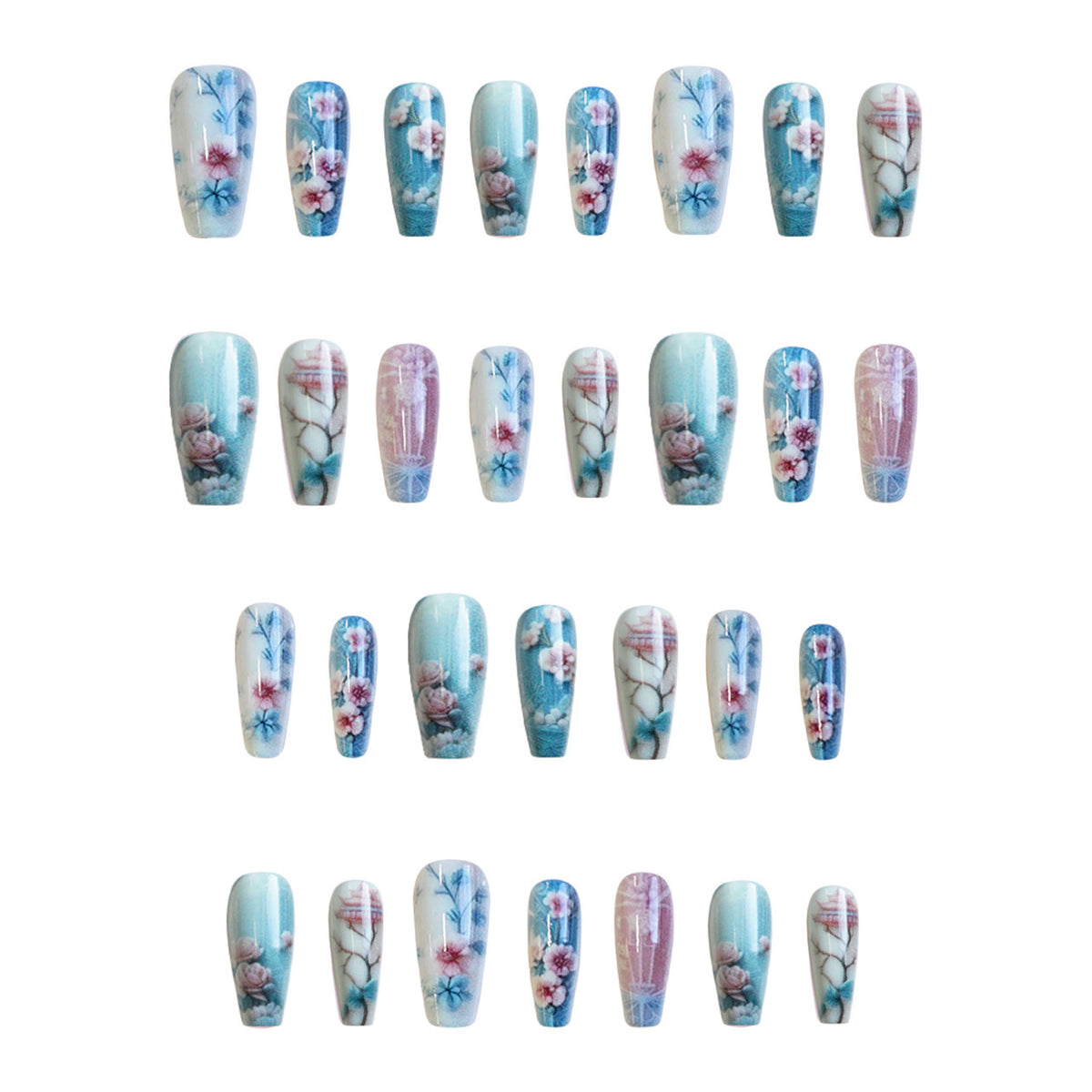 Fake Nail Art Stickers - 24 Pieces Floral & Christmas Designs for Ladies