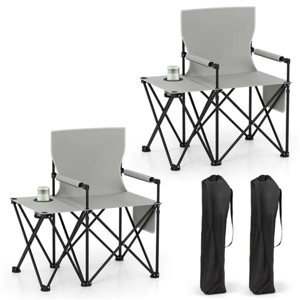 Oversized Foldable Camping Chair with Side Table & Cup Holder - 330 LBS Capacity