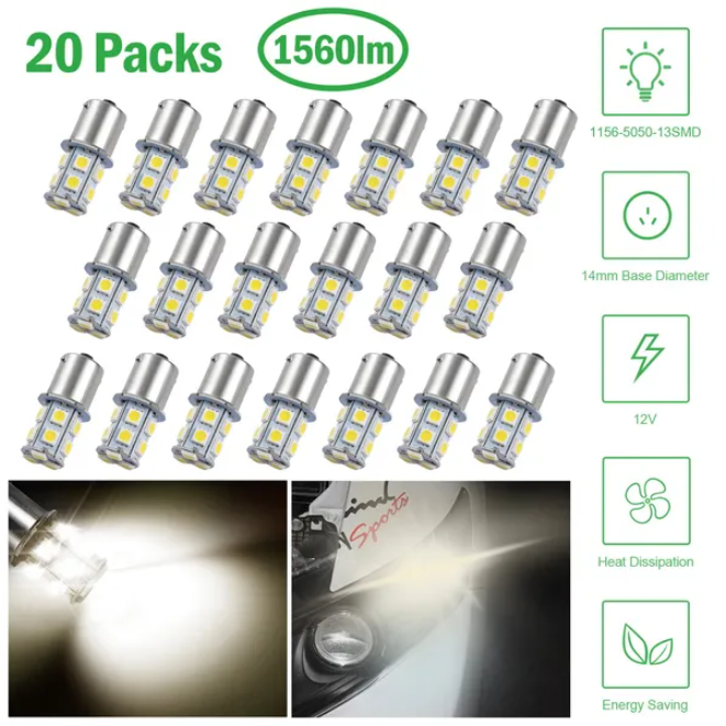20-Pack 12V Car Turn Signal Light Bulbs 14mm Aluminum Alloy Downlights