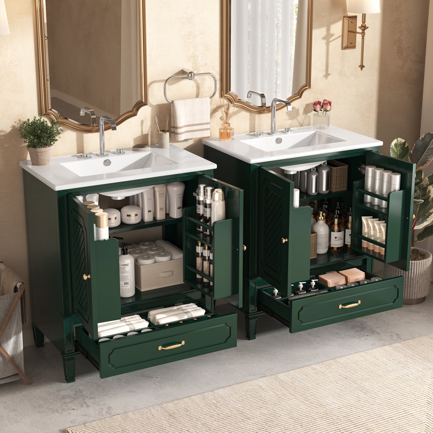 60" Double Sink Bathroom Vanity Combo Set - Green
