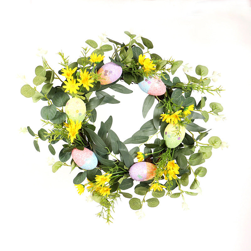 Small Leaf Eucalyptus Easter Wreath - 40cm Decorative Flower & Egg Garland