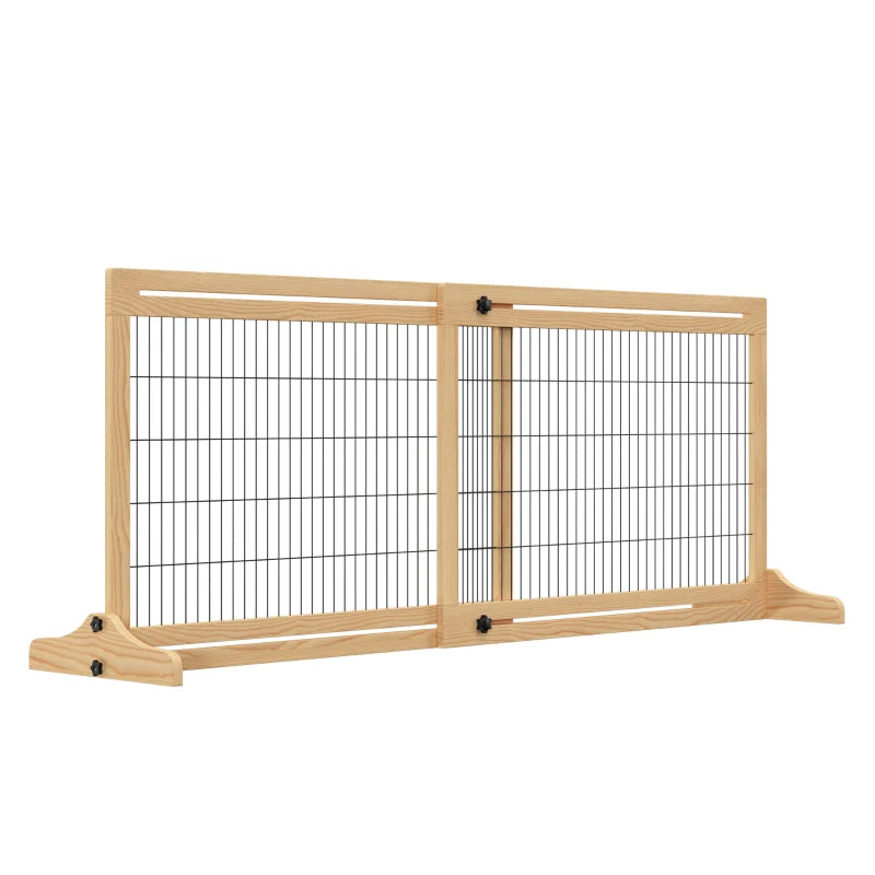 Adjustable Extra Wide Wooden Pet Gate for Dogs & Cats, Natural Finish