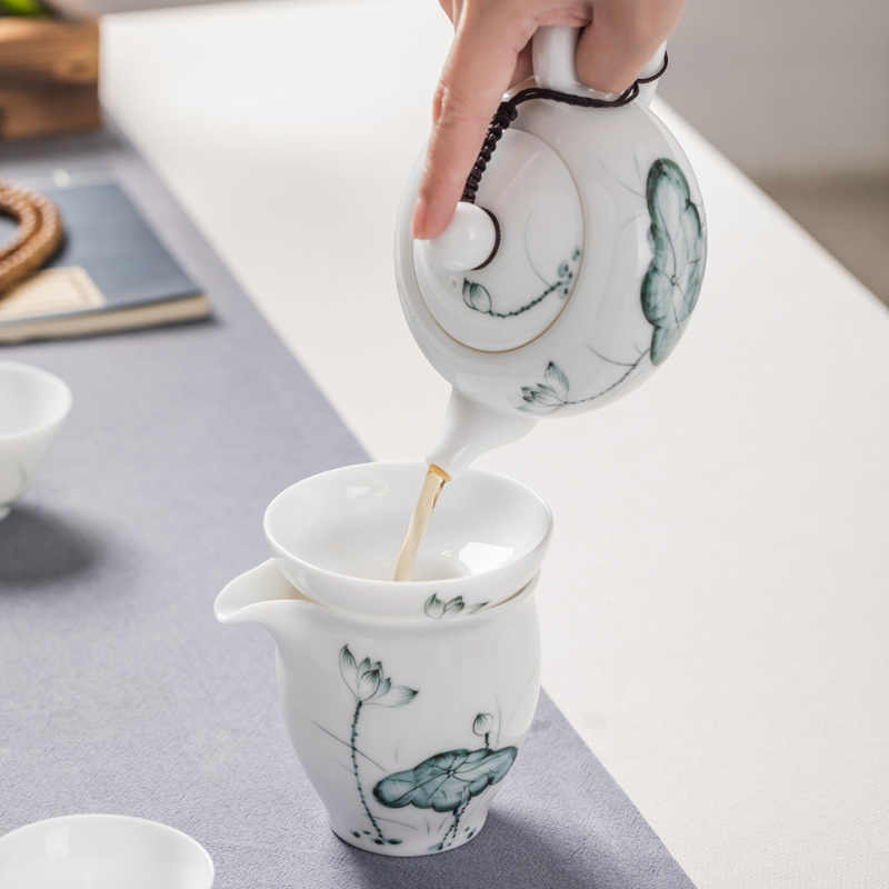 Hand-Painted Lotus Blue-White Porcelain Teapot - Chinese Style Ceramic Drinkware