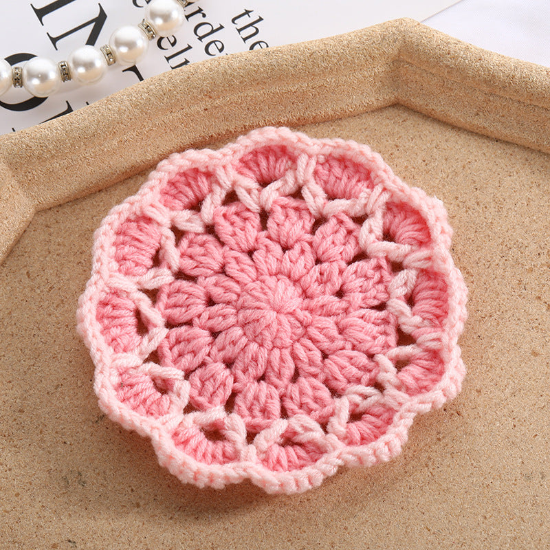 Cute Floral Knitted Coaster Set - Wool Woven Flower Home Decor