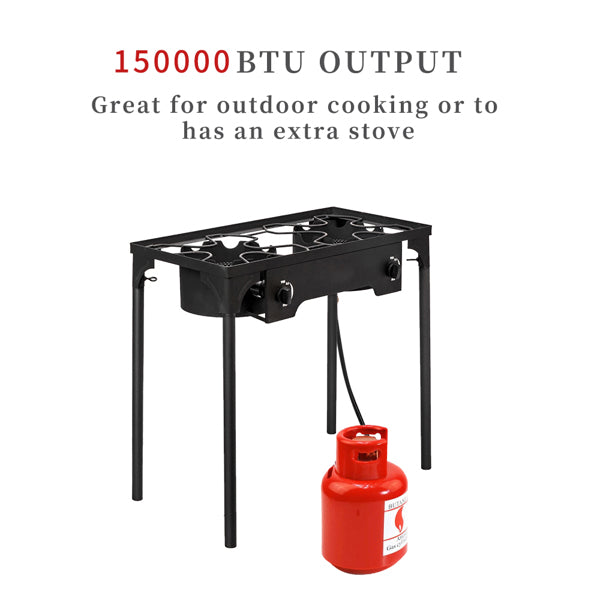 High-Power Double Burner Stove - 150,000 BTU Cast Iron